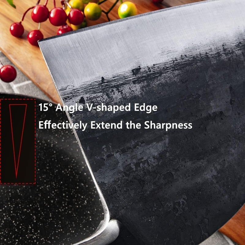 Freelander Serbian Chef Knife, Heavy Duty Handmade Forged Meat Cleaver for Meat Cutting, Full Tang High-Carbon Clad Steel Butcher Knife, Non-Slip Handle and Leather Sheath,Christmas Gifts for Men - Image 4